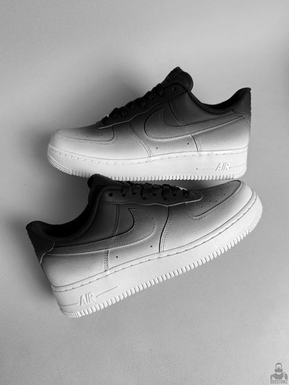 Custom Nike Air Force 1 sneakers with hand-painted black and white gradient