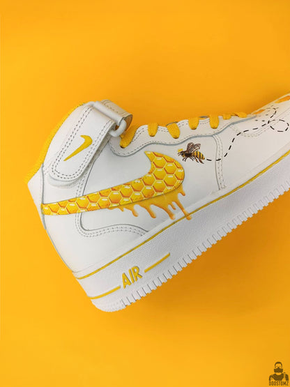 Nike Air Force 1 Honeycomb Custom sneakers in white and yellow with hand-painted honeycomb artwork and bee details