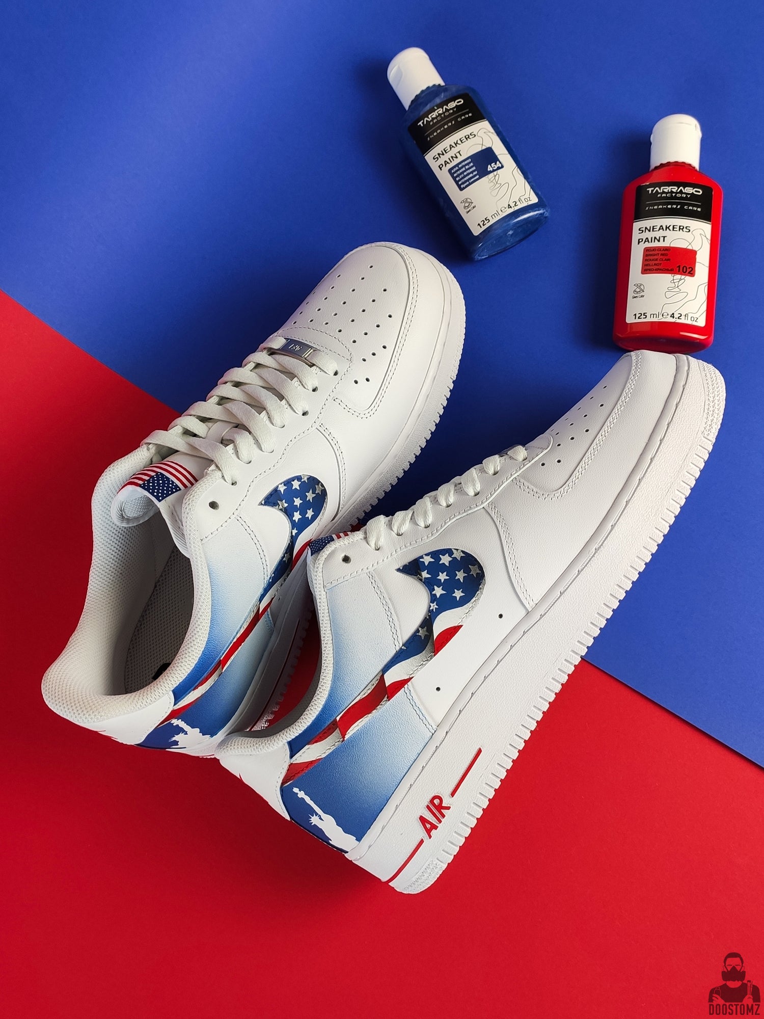 Hand-painted Nike Air Force 1 American flag custom shoes with patriotic design
