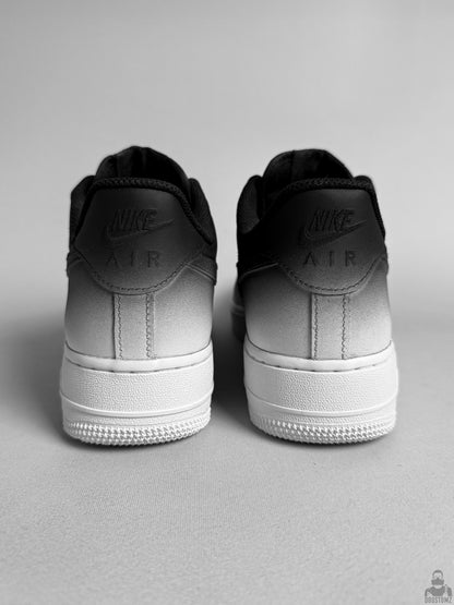 Rear view of black and white Nike Air Force 1 Gradient Custom sneakers