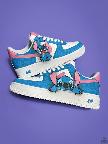 Lilo & Stitch custom Nike Air Force 1 sneakers in blue and pink