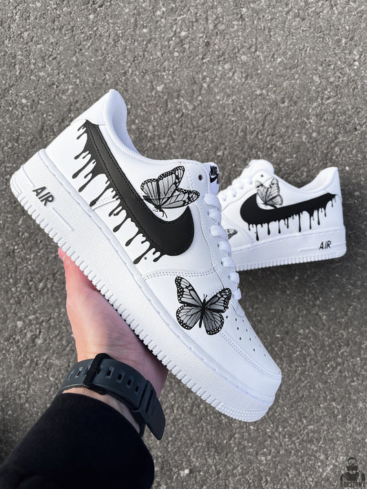 Hand-painted Nike Air Force 1 Drips N' Butterflies Black Custom sneaker