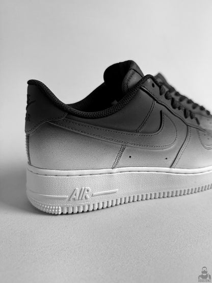 Close-up of Nike Air Force 1 Gradient Custom with airbrushed black to white finish