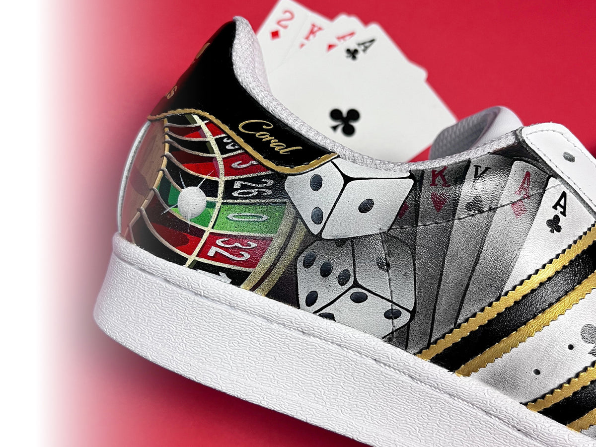 Custom Adidas Superstar Casino Sneakers hand painted by Doostomz